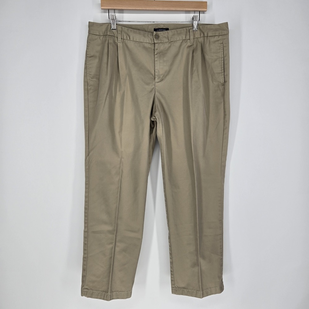 Lands End Pants Womens 16‎ Khaki Mid Rise Chino Pleated Tan Pants